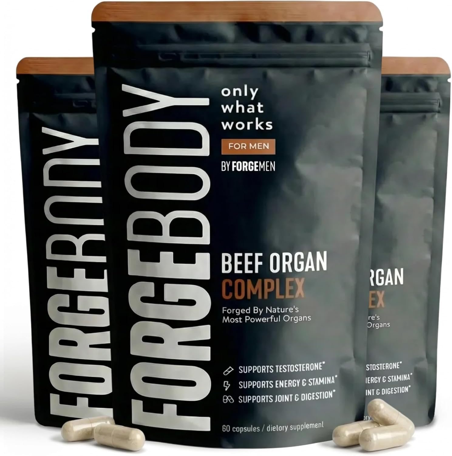 FORGEBODY Beef Organ Capsules 100% Grass Fed Beef Organ Complex Supplement with Blend of Liver, Heart, Bone Marrow, Pancreas & Testicles - Supports Body Health & Brain Function [3 Months]