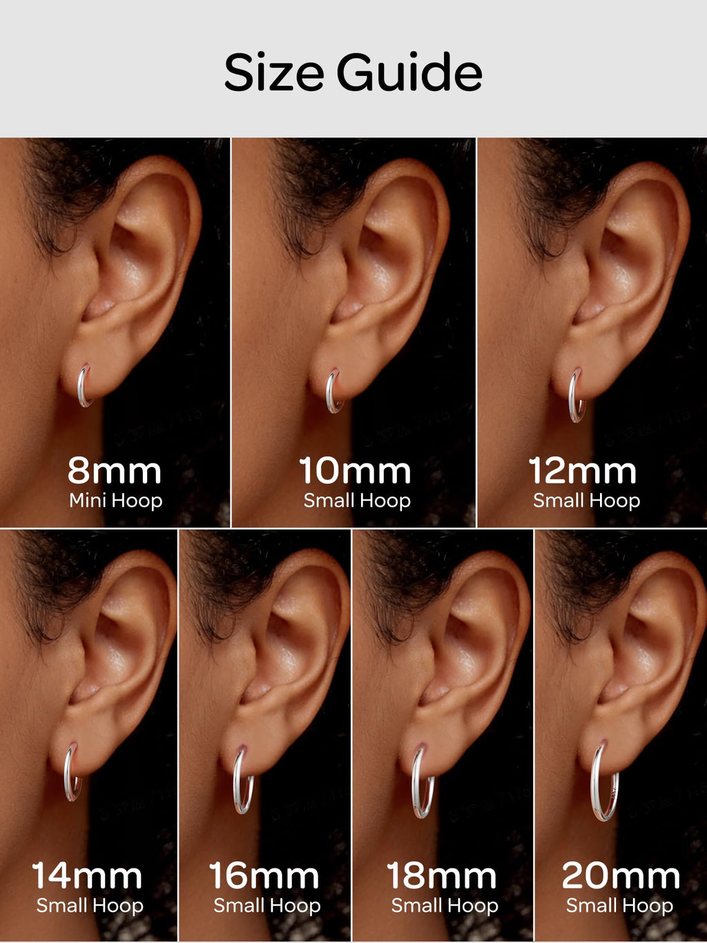 ChicSilver Sterling Silver Huggie Earrings for Women, 8MM Hoop Earrings