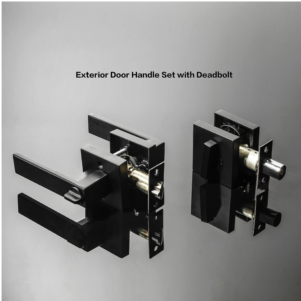 Front Door Lock Set Exterior Door Lock Set,Door Handle with Single Cylinder Deadbolt Lock,Keyed Alike Door Locks for Front Door(Matte Black,1Pack Set)