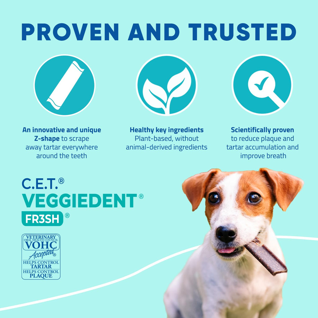 C.E.T. Veggiedent Fr3sh Plaque and Tartar Control Chews for Dogs, Large