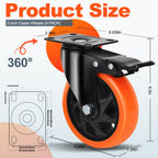 QNCZ Caster Wheels, 5 Inch Heavy Duty Casters Set of 4, Silent Industrial Casters Load 2600lbs, Swivel Casters for Furniture, Workbench and Cart Wheels