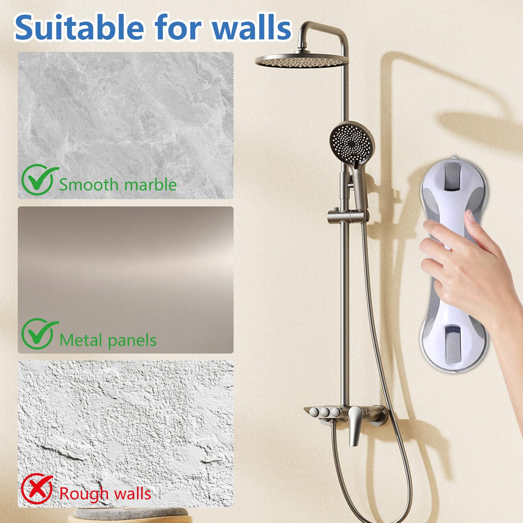 2-Pack Grab Bars for Shower :3 Strong Suction Cups, No-Drill Removable Safety Handrails for Seniors, Elderly and Disabled – Waterproof Bathroom Shower Handle for Toilet, Tub and Shower