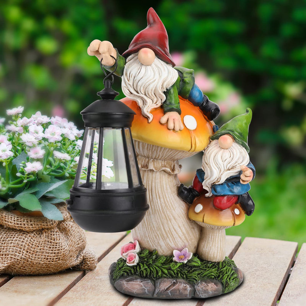 Gnome Garden Decor, Garden Gnomes Outdoor with Solar Lantern Lawn Ornaments