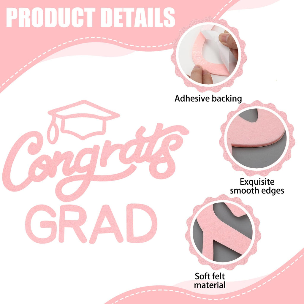Mindsoft Pink Felt Congrats Grad Sticker Sign for Backdrop Graduation Decor for Party Congrats Grad Class of 2026 Event Letter Sign Graduation Party Balloon Arch Backdrop Decor Supplies