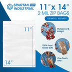 Spartan Industrial - 11” X 14” (500 Count) 2 Mil Clear Reclosable Zip Plastic Poly Bags with Resealable Lock Seal Zipper