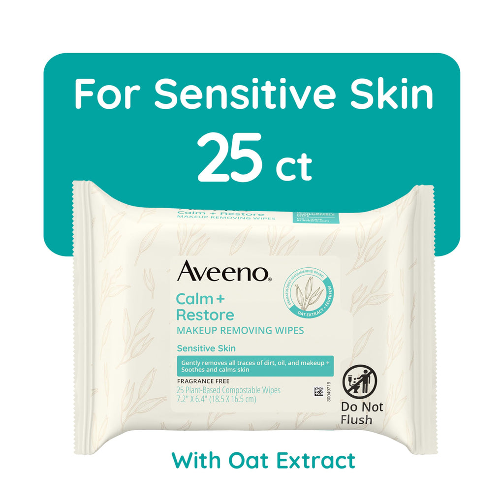 Aveeno Daily Travel Essentials Gift Set with Daily Moisturizing Lotion, Daily Moisturizing Body Wash, Calm + Restore Makeup Removing Wipes, & Calm + Restore Oat Gel Moisturizer, 4 items