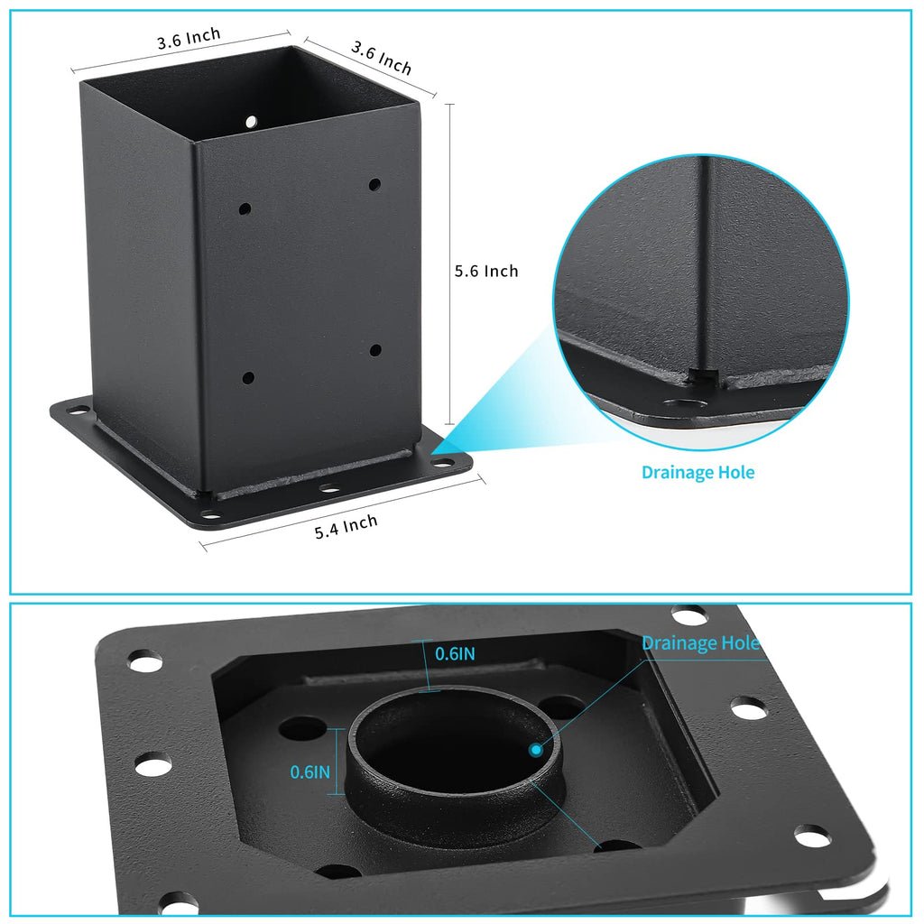 AXWHYS 4x4 Post Base 4 Pcs, (Inner Size 3.6x3.6) Post Anchors, 13GA Thick Solid Steel & Black Powder Coated,Deck Post Brackets Support Deck Base Plate Pergola Brackets Fence Kit Mailbox Mount