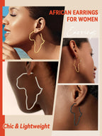 FaithHeart Gold Hoop Earrings for Women, Trendy 14K Gold Plated Large African Map Huggie Hoop Earrings Non Tarnish Everyday Jewelry