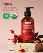 Yoken Rosehip Seed Oil Organic, USDA Certified 100% Pure Rosehip Oils for Skin & Hair, 8 fl oz Cold Pressed Rose Hip Oil for Full Body Care, Moisturizing, Gua Sha, Massage, Carrier Oil