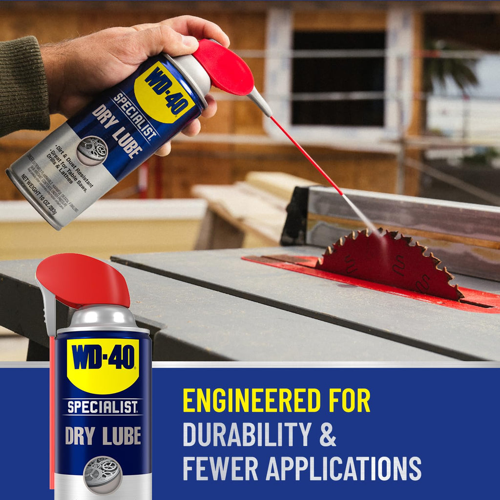 WD-40 Specialist Dry Lube with Smart Straw, Lubricant for Corrosion Protection on Table Saws, Drills and Lathes, Industrial Strength Friction-Reducing Formula, 10 Oz., Twin Pack