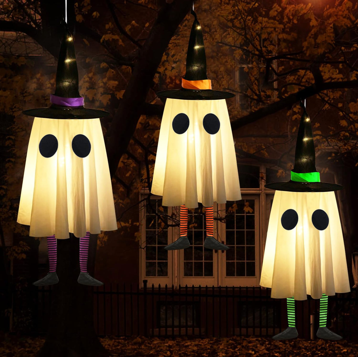 Halloween Decorations Outdoor, Spooky Ghost Halloween Decor with Witch Hat