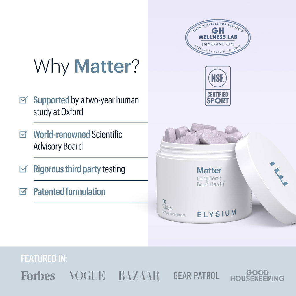 ELYSIUM Matter - 30 Servings - Brain Supplement for Memory and Focus Omega 3 Supplement + DHA - Vitamins to Support Brain Health and Memory