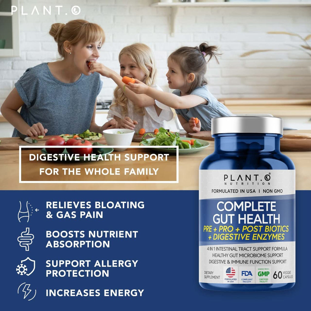 4-in-1 Prebiotic Probiotic & Postbiotic for Women & Men, Complete Gut & Digestive Support Supplement, Pre Post Probiotics & Digestive Enzymes 60 Capsules