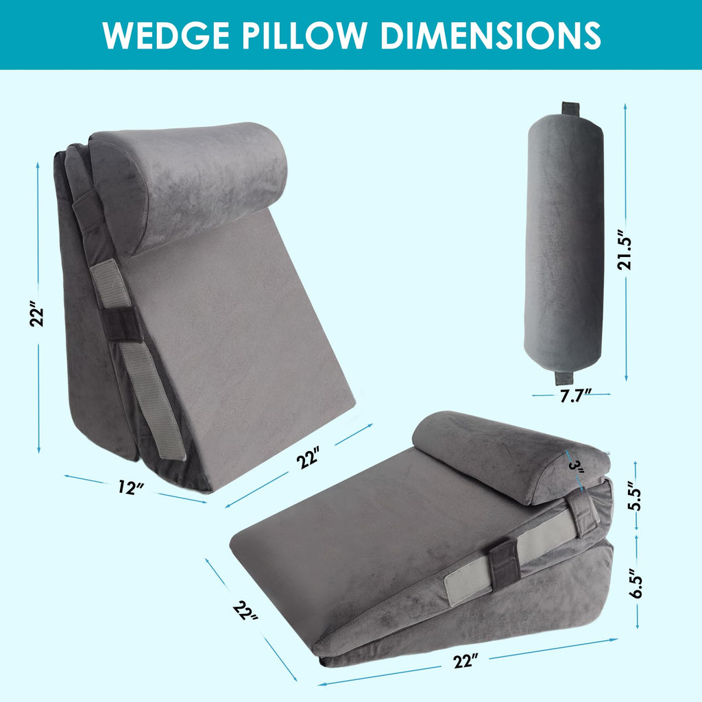 WGAKCED 3Pcs Wedge Pillow Set for After Surgery,Acid Reflux Relief, Adjustable Bed Wedge Pillows for Sleeping,Anti Snore, Memory Foam Triangle Pillow for Back&Neck&Shoulder Pain Relief, Plush Grey