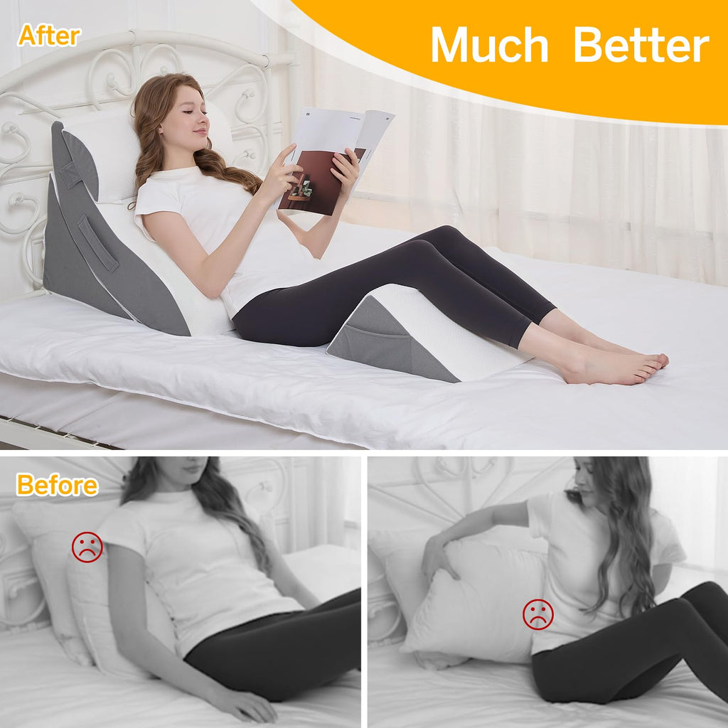 Wedge Pillow Set for After Surgery – 4PCS Orthopedic Bed Wedge Pillows for Sleeping – Adjustable Memory Foam Triangle Support for Back Pain Relief, Acid Reflux & Recovery (Grey)