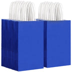 OUTUXED 150pcs Blue Paper Bags with Handles, 5.25x3.2x8 Inches Small Blue Gift Bags Bulk for Shopping, Birthday, Wedding, Merchandise and Business Party