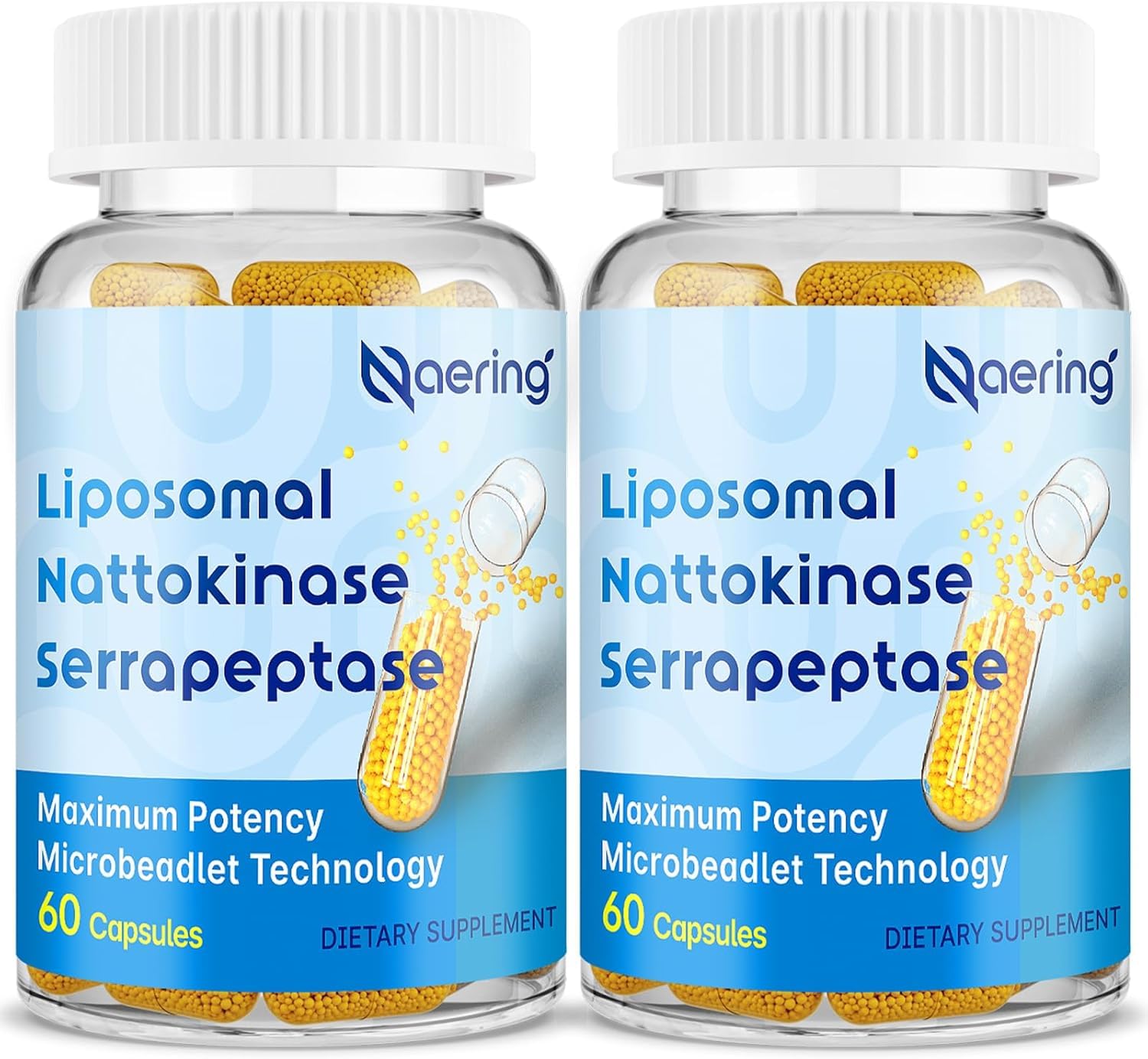 Liposomal Nattokinase 12,000 FU Serrapeptase 360,000 SPU Enzyme Supplement - Enriched with Synergistic Enzymes and Nutrient Blend & Inulin for Circulatory, Gut, Digestion 60 Capsules (2 Bottle)
