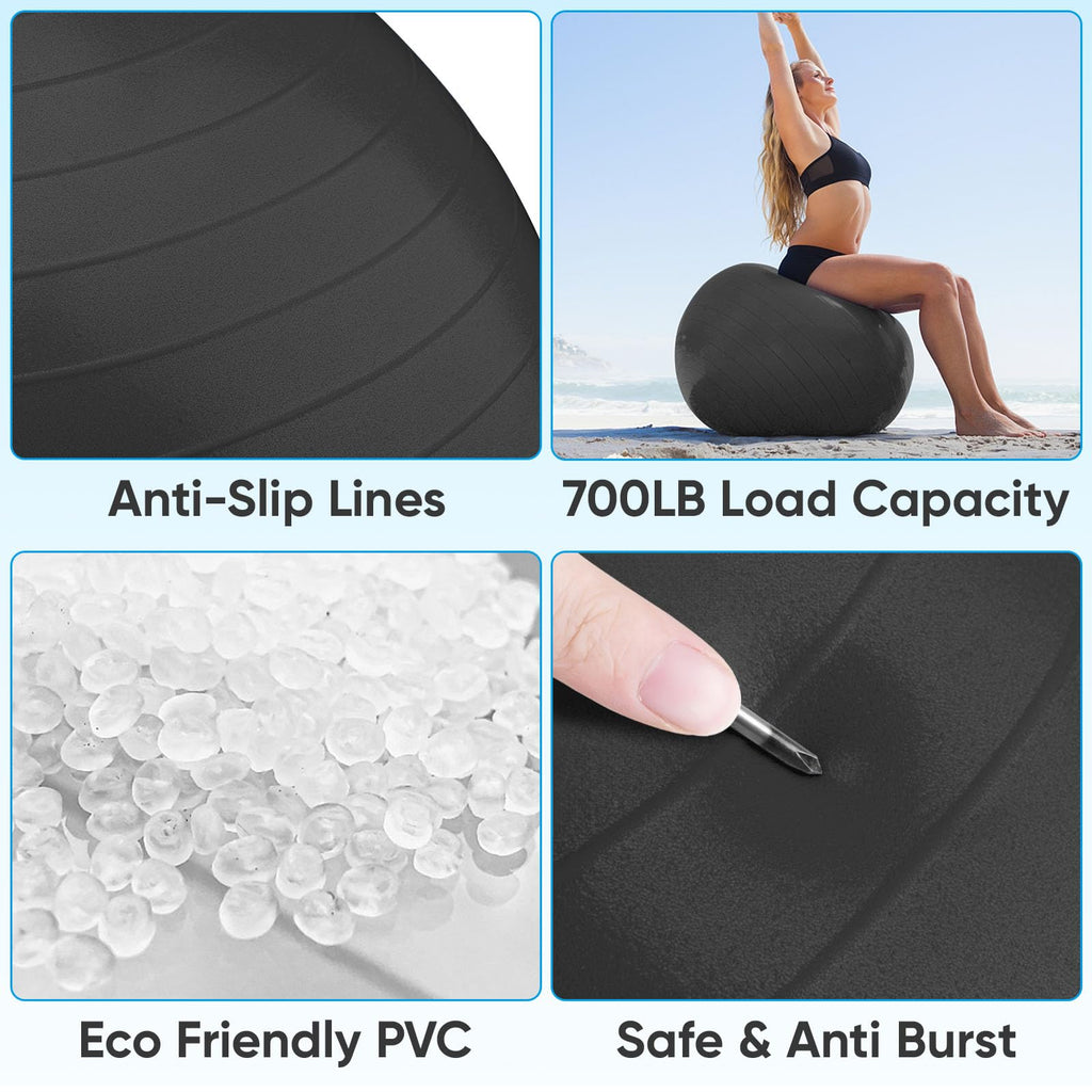 APEXUP Yoga Ball Exercise Ball, Anti Slip Stability Ball Chair, Heavy Duty Large Gym Ball for Fitness, Balance, Core Workout and Physical Therapy (M (19"~22'') 55cm, Black)