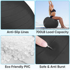 APEXUP Yoga Ball Exercise Ball, Anti Slip Stability Ball Chair, Heavy Duty Large Gym Ball for Fitness, Balance, Core Workout and Physical Therapy (M (19"~22'') 55cm, Black)