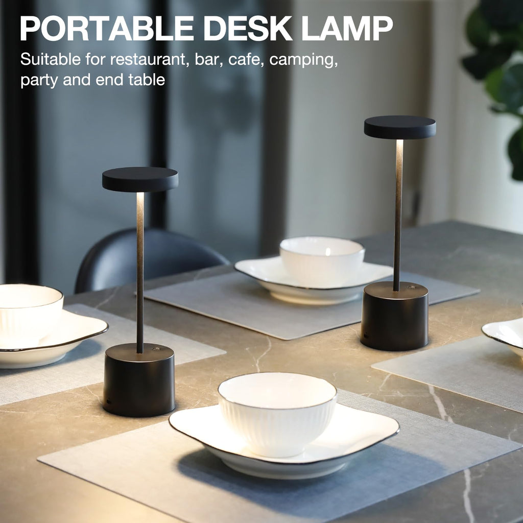 Rechargeable Cordless Table Lamp, 4000mAh Battery Operated, Black, 2 Pack