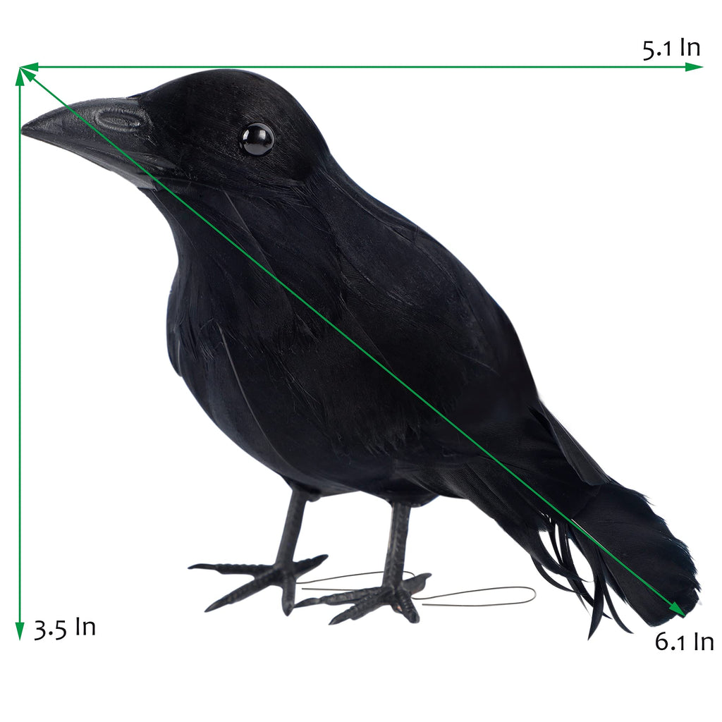 ATDAWN 6 Pack Halloween Black Feathered Crows, Realistic Halloween Birds Decoration for Spooky Décor