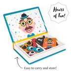 Janod - Magnetibook 83 Pc Magnetic Boy Crazy Face Dress Up Game - Decorating Fridge with Magnetic Letters - Enhances Creativity and Learning - Boosts Self-Confidence - Portable and Easy Storage