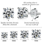 Sterling Silver Stud earrings Set Silver CZ Stud Earrings for Women 4567mm