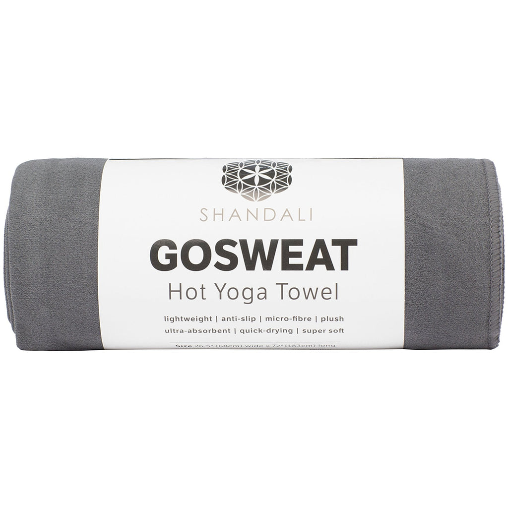 Shandali Hot Yoga GoSweat Microfiber Hand Towel in Super Absorbent Premium Gray Suede for Bikram, Pilates, Gym, and Outdoor Sports. 16 x 26.5 inches.