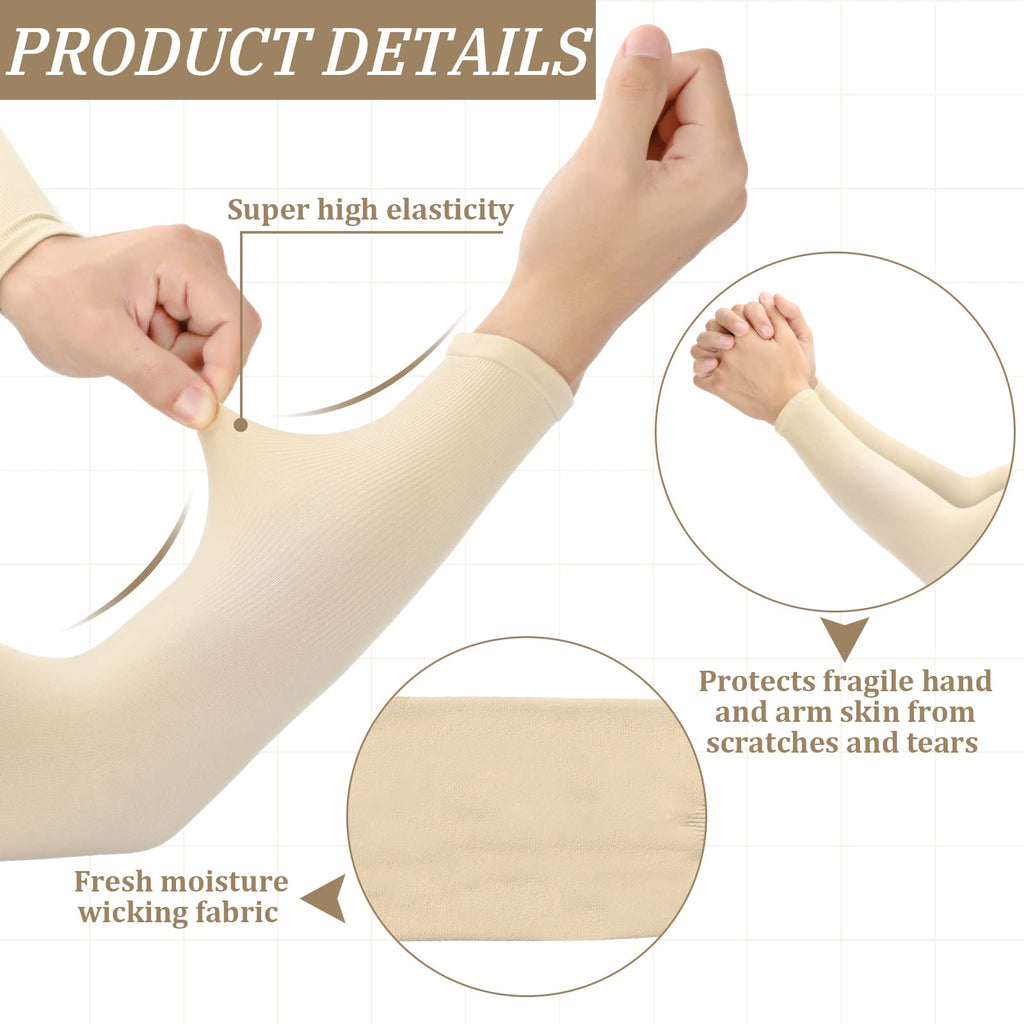 Janmercy 8 Pairs Elderly Skin Thin Protector Sleeves Bruise Abrasions Protective Arm Sleeve(Beige)