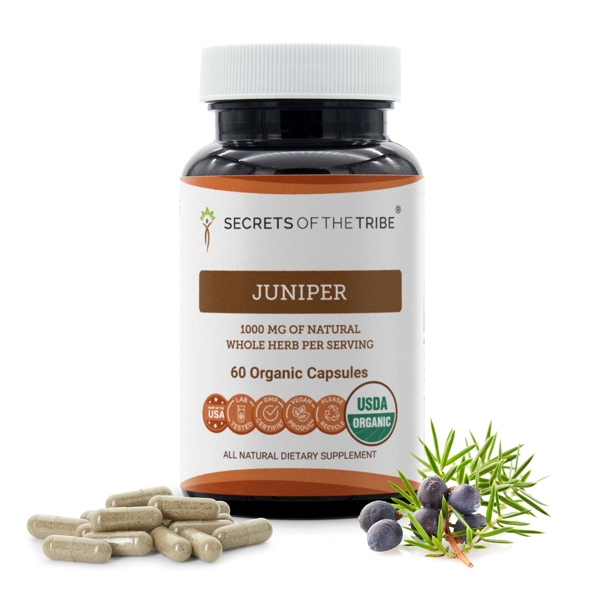 Secrets of the Tribe Juniper USDA Organic 60 Capsules | Made with Vegetarian Capsules and Certified Organic Juniper (Juniperus communis) Dried Berry (60 Capsules)