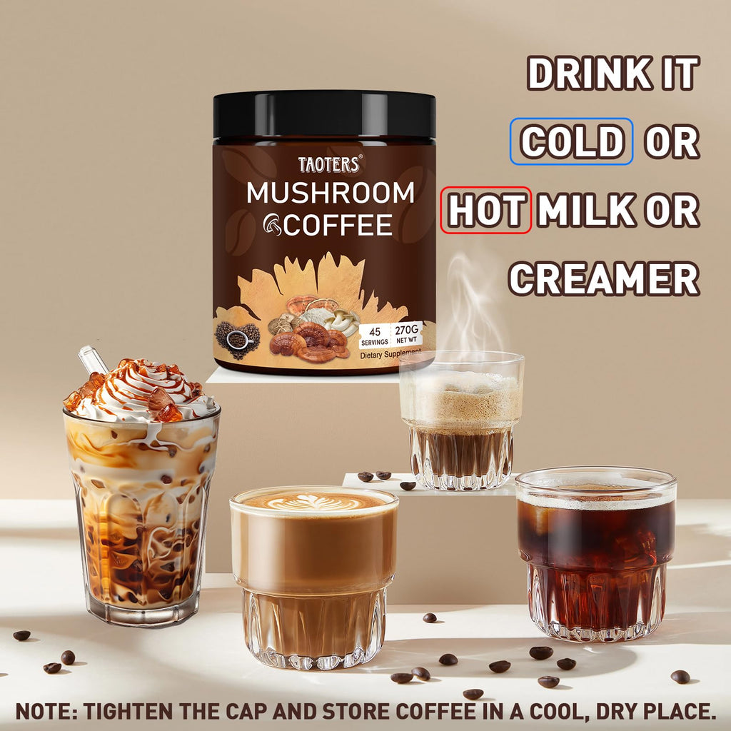 Mushroom Coffee | Enhanced Focus, Boosted Immunity, Improved Energy | 6 Adaptogenic Mushrooms: Cordyceps, Reishi, King Trumpet, Shiitake, Lion's Mane & Turkey Tail | 45 Servings