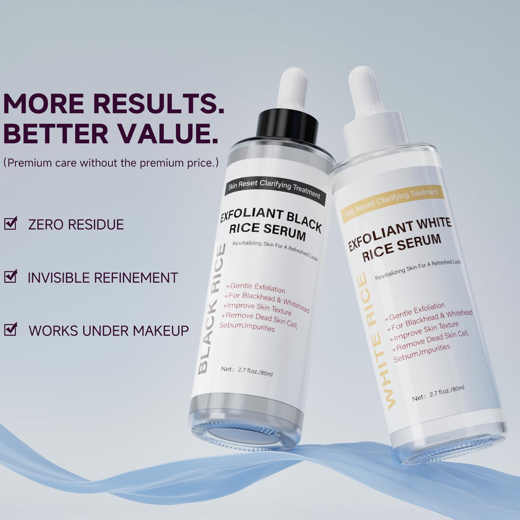 Face Exfoliant, Glow Rice Exfoliant Ampoule Duo, Gentle Soft Peel Exfoliating Face and Body Scrub Skin Shot, Lightweight Hydrating Glow Formula for All Skin, 5.4fl oz*1 Set