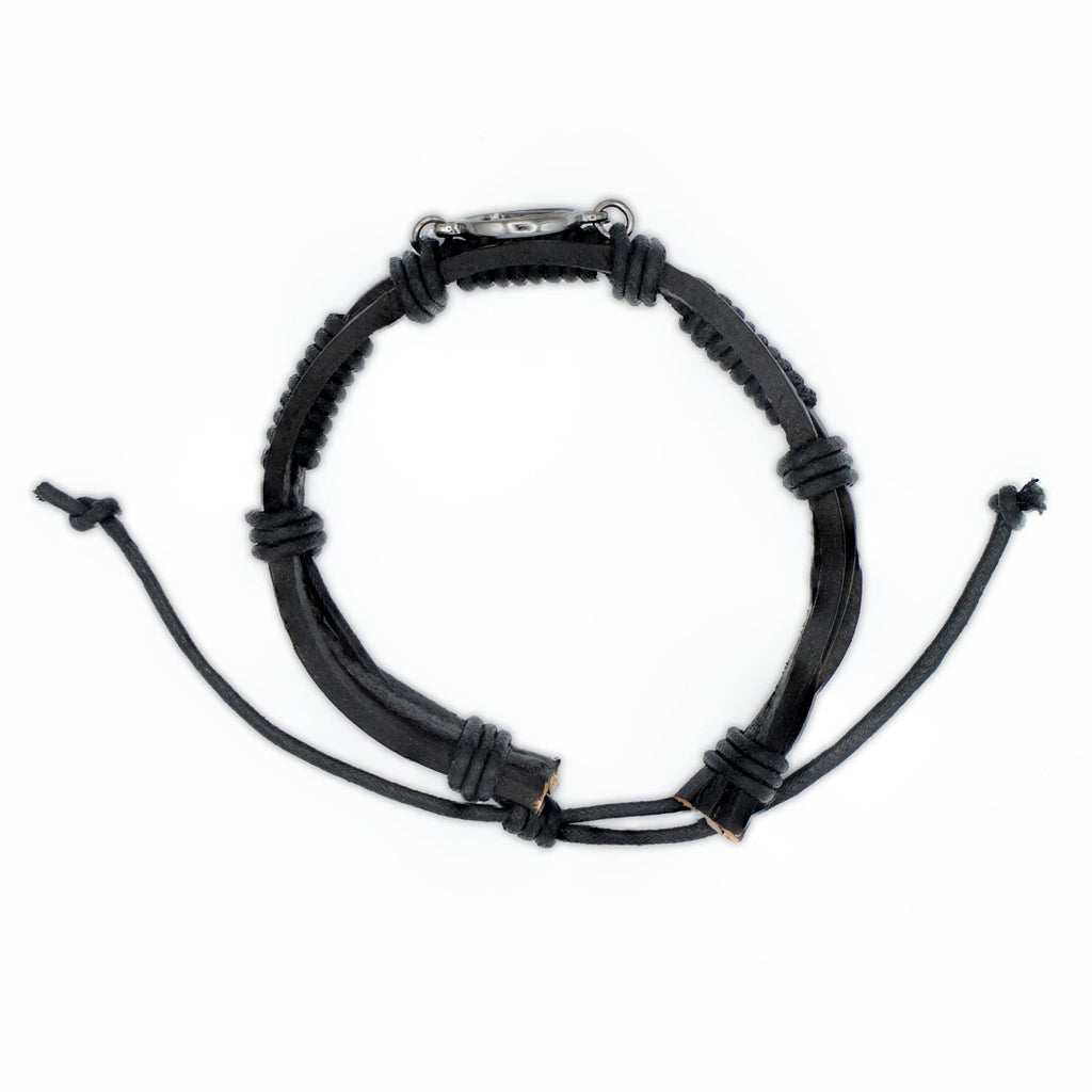 Adjustable Black Leather AA Bracelet with Alcoholics Anonymous Charm