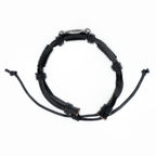 Adjustable Black Leather AA Bracelet with Alcoholics Anonymous Charm