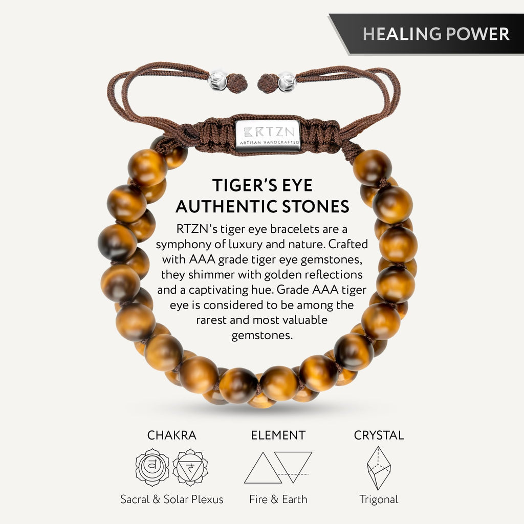 RTZN® Tigers Eye Bracelets for Men – Premium Artisan Handcrafted Golden Brown Tiger Eye Bead Bracelets – Natural Stone Tiger Eye Bracelet Men Beaded Bracelets (Morocco)