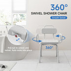 Loyoda 360° Swivel Shower Chair for Inside Shower, Removable Arms & Back, Adjustable Height Rotating Shower Stool for Seniors and Disabled，Swivel Bath Chair for Inside Tub，Neutral Gray