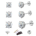 3 Pairs Moissanite Stud Earrings for Women Men S925 Sterling Silver Flat Back Earring D Color VVS1 Moissanite Cartilage Jewelry Set (Silver)