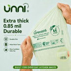 UNNI Compostable Trash Bags, 8 Gallon / 30 Liter, 50 Count, Extra Thick 0.85 mil Medium Kitchen Food Scrap Bin Liners, Certified by BPI, CMA & OK compost HOME, Meets the ASTM D6400 Standard