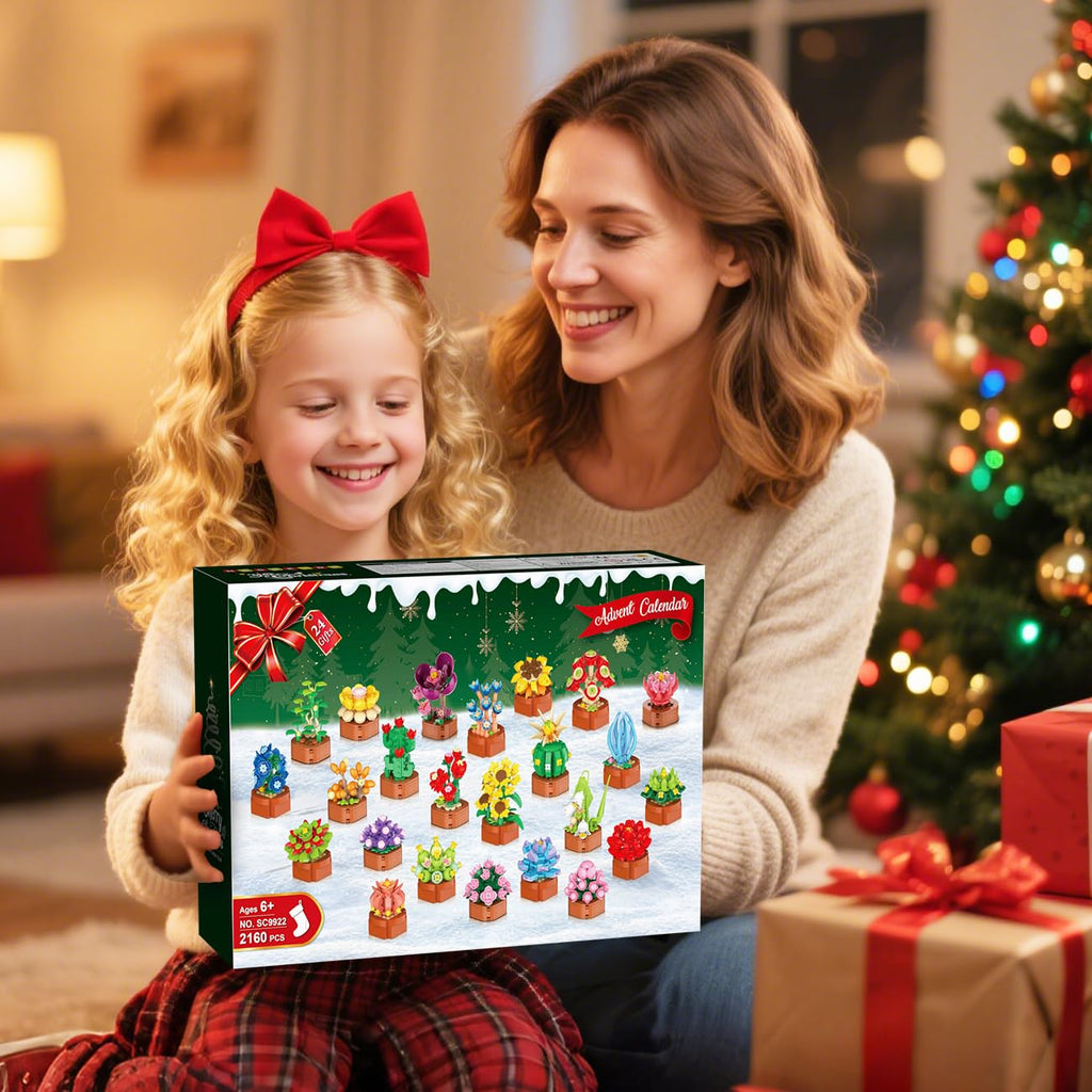 HOGOKIDS Advent Calendar 2025 Flowers Mini Building Set for Kids Adults - 24 Day Succulent Flower Christmas Countdown Calendar 3.6MM Blocks Toys, Xmas Gift Box Set for Boys Girls Women Men Age 10+