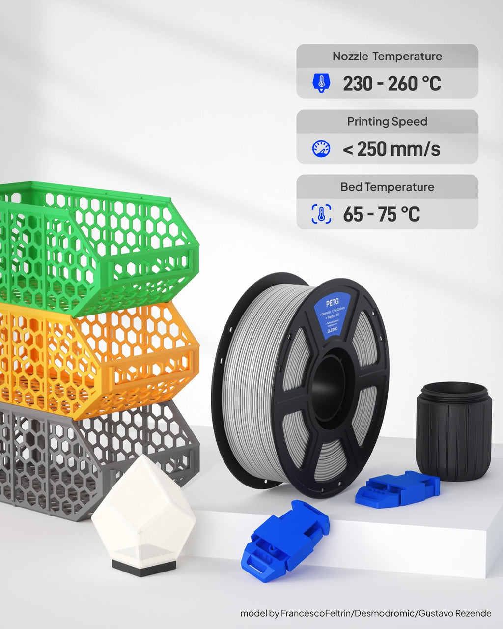 ELEGOO PETG 3D Printer Filament 1.75mm Bundle 4KG Yellow/Orange/Green/Blue
