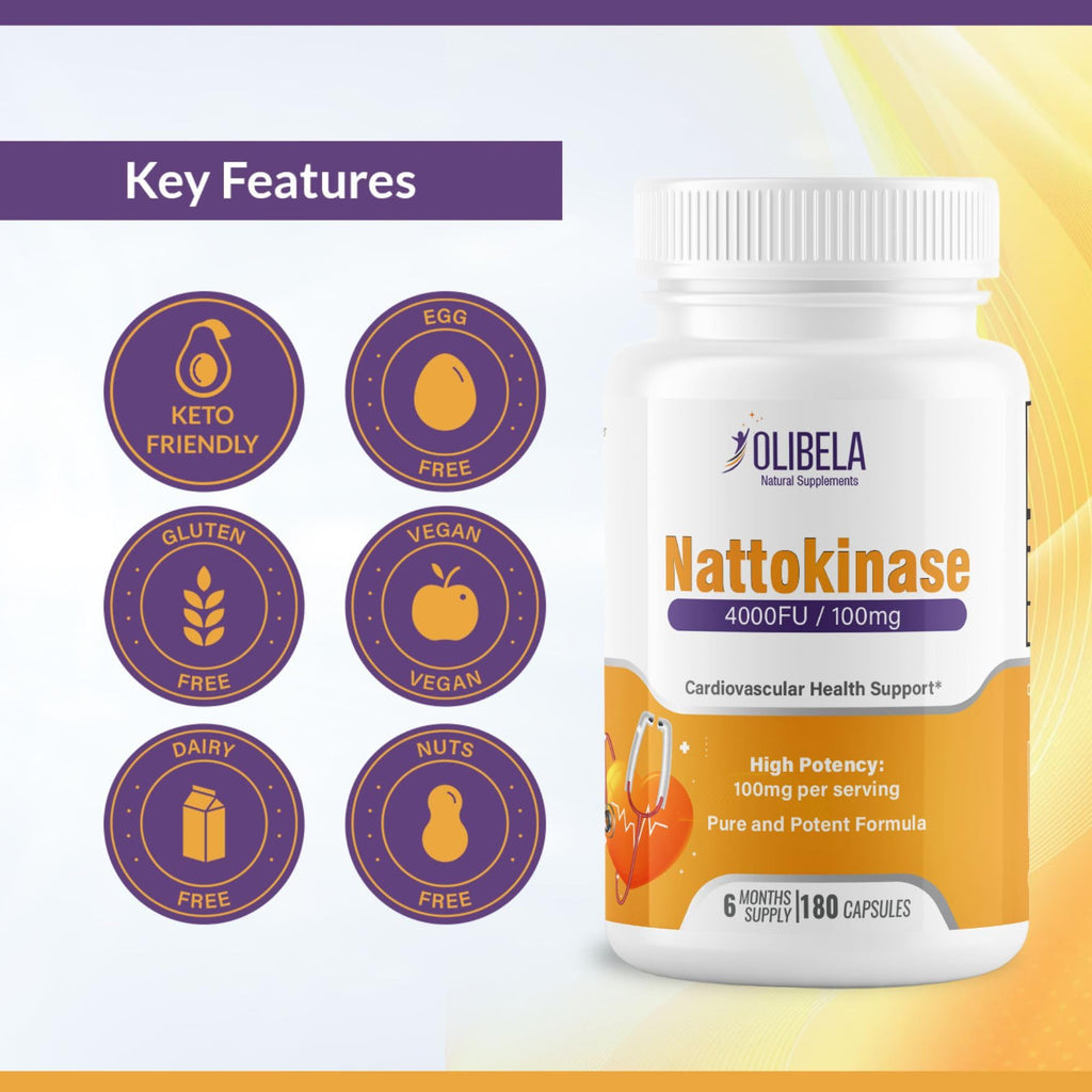 OLIBELA Nattokinase 4000FU 180 Capsules Vegan, Non-GMO – Nattokinase Enzymes Supports Circulatory Wellness, Cardiovascular Health and Healthy Blood Flow | 6-Month Supply*