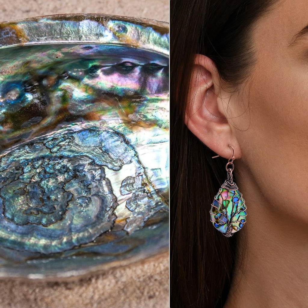 Bronze Copper Wire Abalone Shell Dangle Earrings for Women