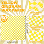 Geosar 100 Pcs Gingham Party Supply Disposable Paper Food Tray Bulk Disposable Food Boat with Checkered Wax Paper Sheet Checkered Wrapping Supply for Carnival Picnic Birthday Party (Yellow White)