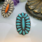 PSAMPMOS Boho Turquoise Rings for Women, Native American Western Large Bohemian Statement Open Adjustable Rings, Sizes 5-10