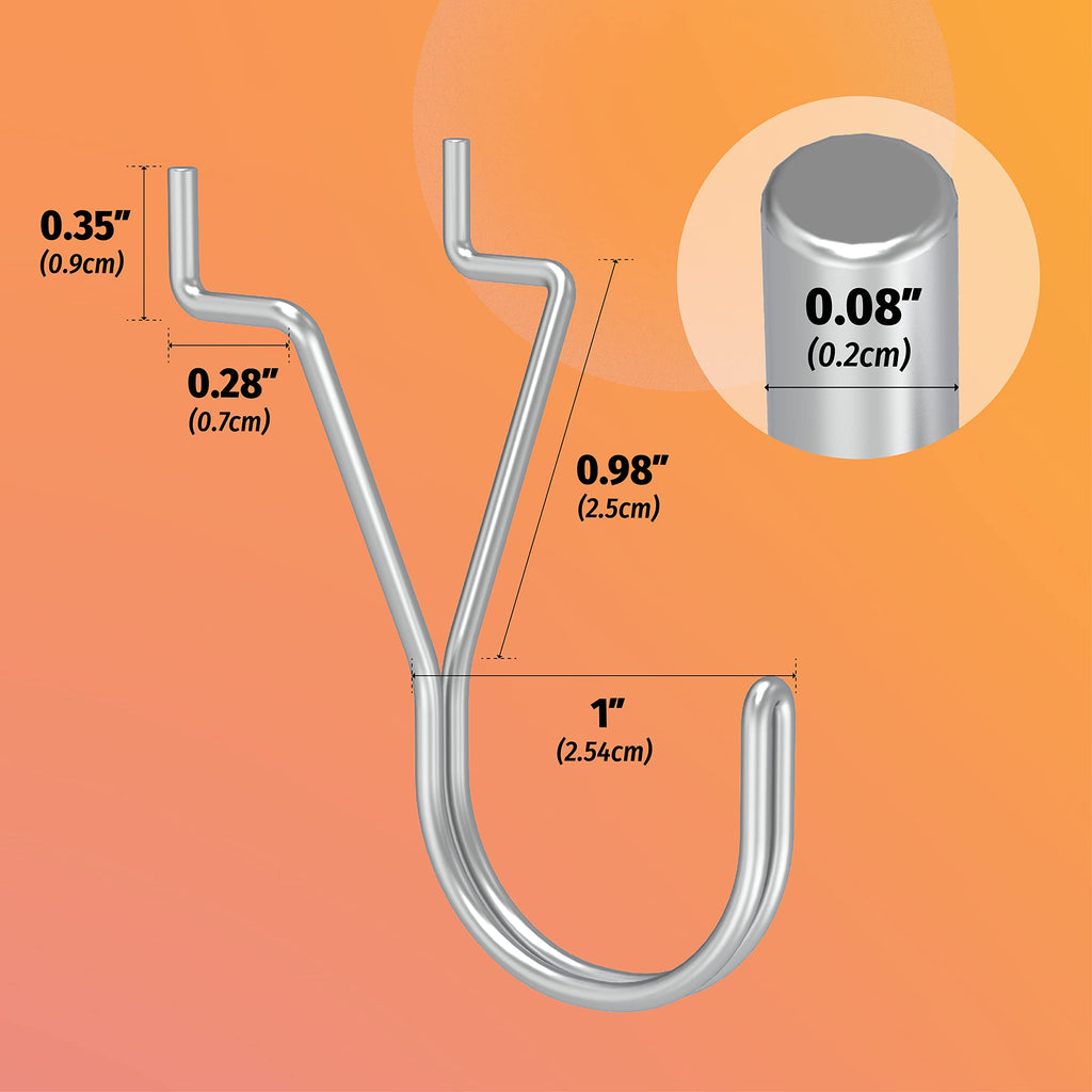 HUHOLE 80 Pack Pegboard Hooks J-Hook – 1 Inch Silver J Hooks for Pegboard – Heavy Duty Peg Board Hooks for Hanging Jewelry, Keys, Retail Items & Small Tools – Fits 1/8” & 3/16” Pegboards