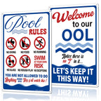 MOLESS 2 Pack Pool Signs – 12x8 Inch Welcome To Our Ool & Funny Pool Rules Sign Safety, Durable 0.040 Aluminum, Easy to Mount, PSP-2401