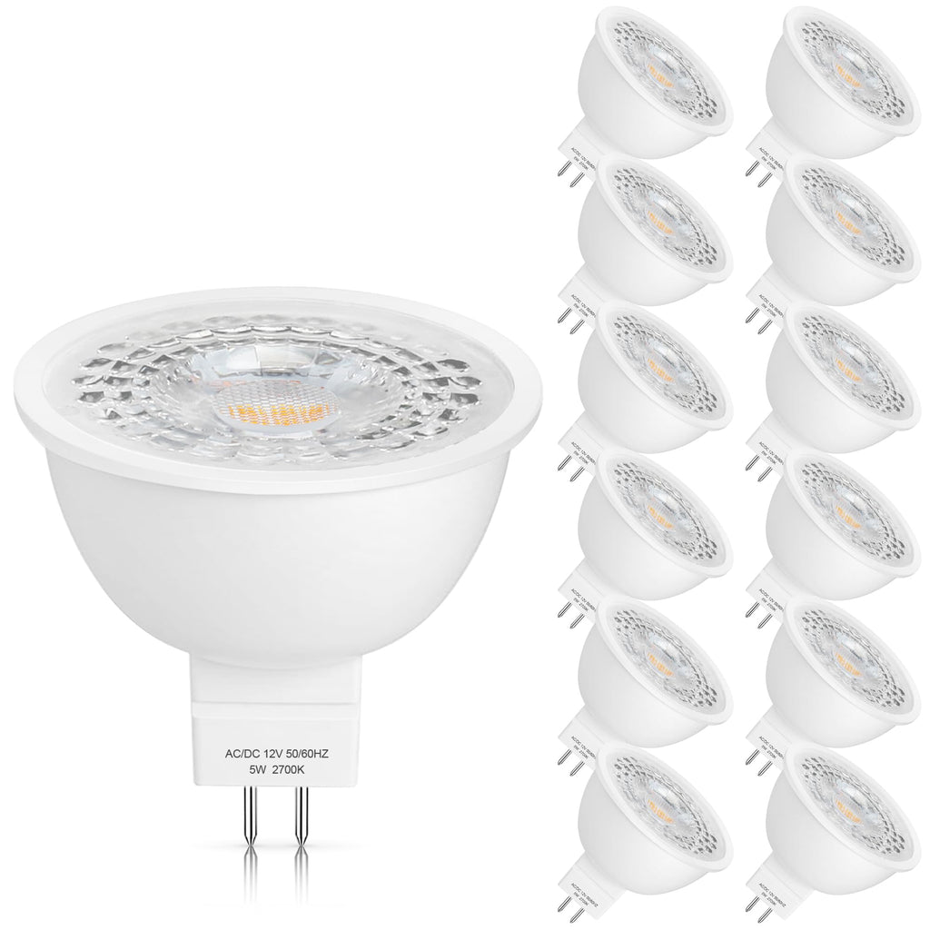 Mlambert 12 Pack MR16 LED Bulbs 50W Halogen Equivalent,2700K Warm White,5W GU5.3 MR16 12V Spotlight Bulb,Non-Dimmable,45° Beam Angle for Landscape