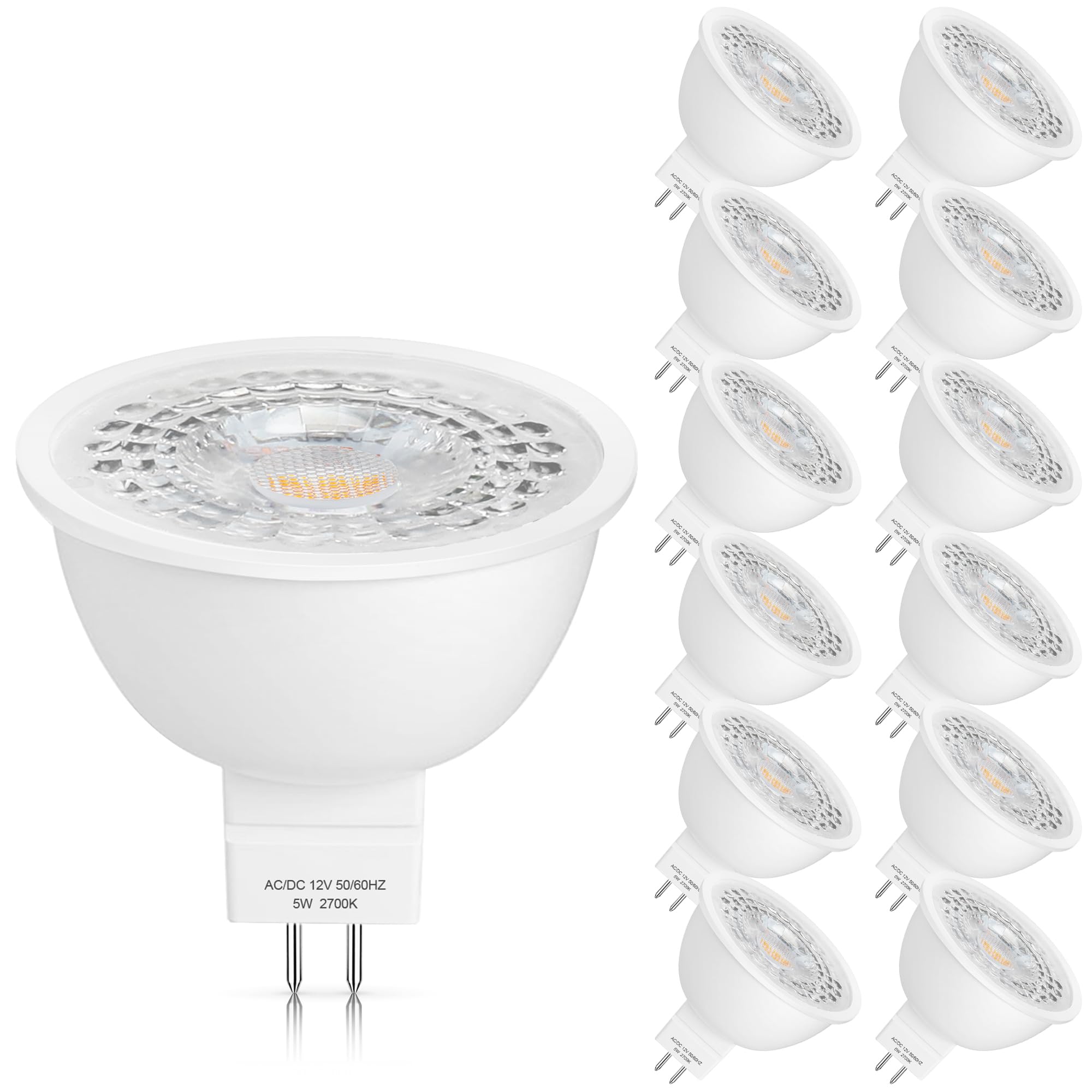 Mlambert 12 Pack MR16 LED Bulbs 50W Halogen Equivalent,2700K Warm White,5W GU5.3 MR16 12V Spotlight Bulb,Non-Dimmable,45° Beam Angle for Landscape