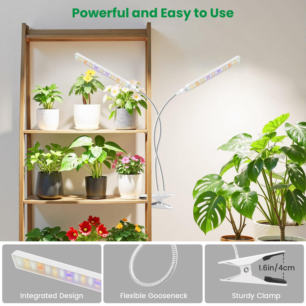 Aumtrly Plant Lights for Indoor Growing, 2 Head White Clip on Grow Lamp