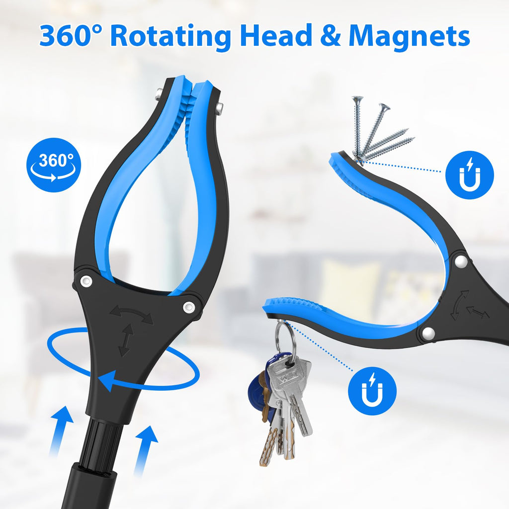 REWKCY 34" Grabber Reacher Tool, 2-Pack Foldable Reacher Grabber Pickup Tool with 360° Rotating Jaw & Magnets, Grabber Tool Heavy Duty
